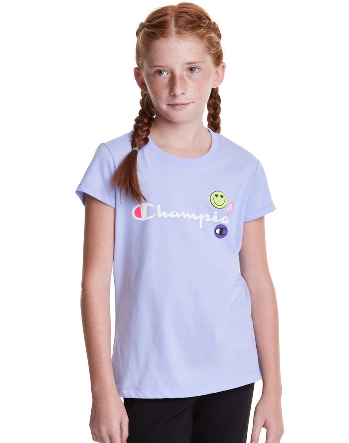 Champion Pige T-Shirts LyseLilla - Classic Smiley Face - Danmark YEW-157032